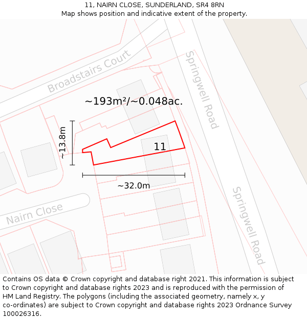 11, NAIRN CLOSE, SUNDERLAND, SR4 8RN: Plot and title map