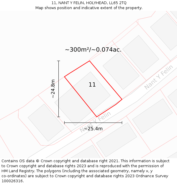 11, NANT Y FELIN, HOLYHEAD, LL65 2TQ: Plot and title map