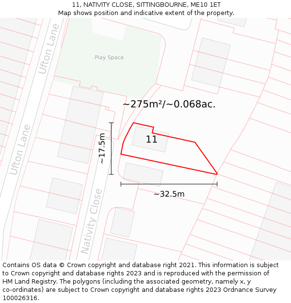 11, NATIVITY CLOSE, SITTINGBOURNE, ME10 1ET: Plot and title map