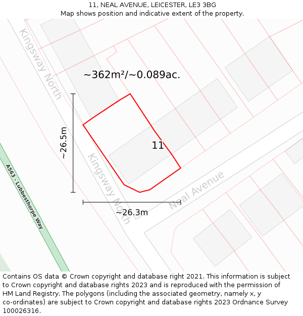 11, NEAL AVENUE, LEICESTER, LE3 3BG: Plot and title map