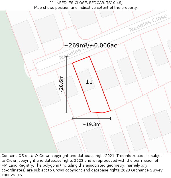 11, NEEDLES CLOSE, REDCAR, TS10 4SJ: Plot and title map