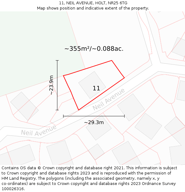 11, NEIL AVENUE, HOLT, NR25 6TG: Plot and title map