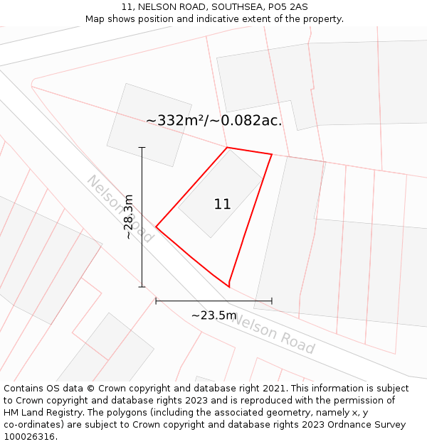 11, NELSON ROAD, SOUTHSEA, PO5 2AS: Plot and title map