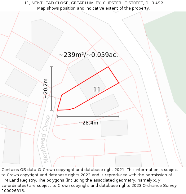 11, NENTHEAD CLOSE, GREAT LUMLEY, CHESTER LE STREET, DH3 4SP: Plot and title map