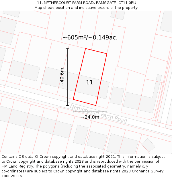 11, NETHERCOURT FARM ROAD, RAMSGATE, CT11 0RU: Plot and title map