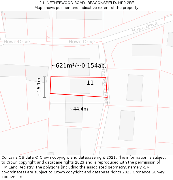 11, NETHERWOOD ROAD, BEACONSFIELD, HP9 2BE: Plot and title map