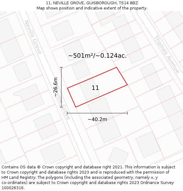 11, NEVILLE GROVE, GUISBOROUGH, TS14 8BZ: Plot and title map