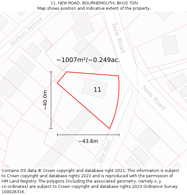 11, NEW ROAD, BOURNEMOUTH, BH10 7DN: Plot and title map