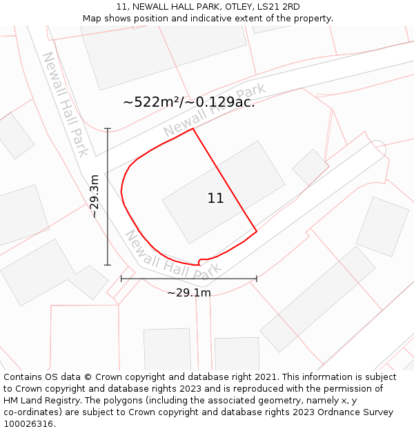 11, NEWALL HALL PARK, OTLEY, LS21 2RD: Plot and title map