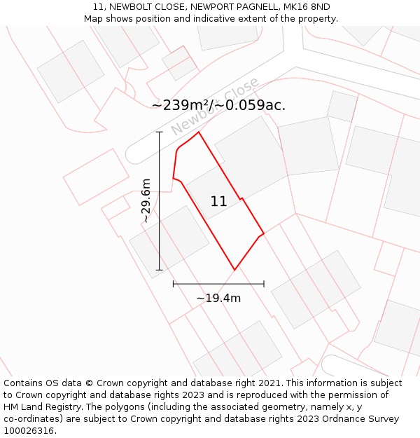 11, NEWBOLT CLOSE, NEWPORT PAGNELL, MK16 8ND: Plot and title map