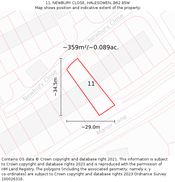 11, NEWBURY CLOSE, HALESOWEN, B62 8SW: Plot and title map