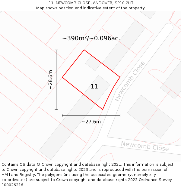 11, NEWCOMB CLOSE, ANDOVER, SP10 2HT: Plot and title map