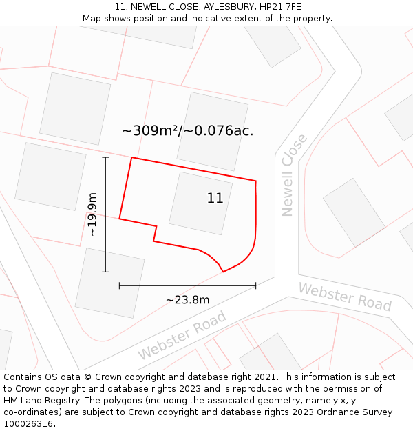 11, NEWELL CLOSE, AYLESBURY, HP21 7FE: Plot and title map