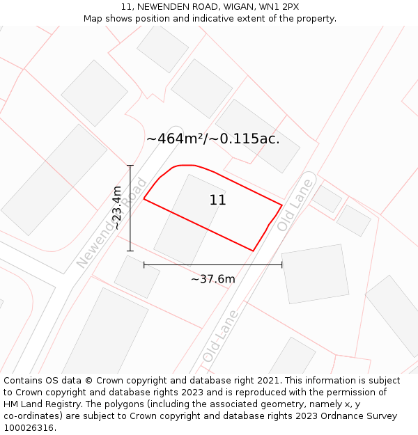 11, NEWENDEN ROAD, WIGAN, WN1 2PX: Plot and title map