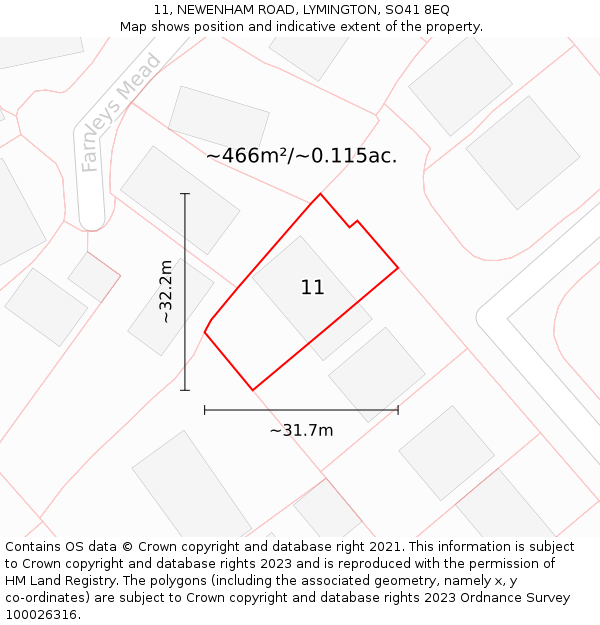 11, NEWENHAM ROAD, LYMINGTON, SO41 8EQ: Plot and title map