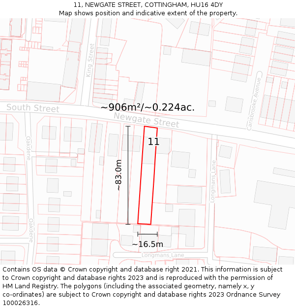 11, NEWGATE STREET, COTTINGHAM, HU16 4DY: Plot and title map