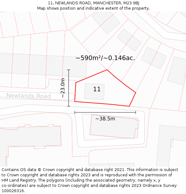 11, NEWLANDS ROAD, MANCHESTER, M23 9BJ: Plot and title map