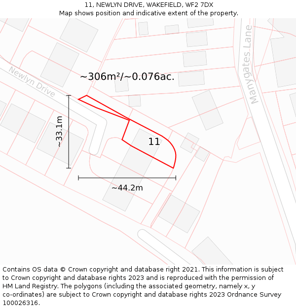 11, NEWLYN DRIVE, WAKEFIELD, WF2 7DX: Plot and title map