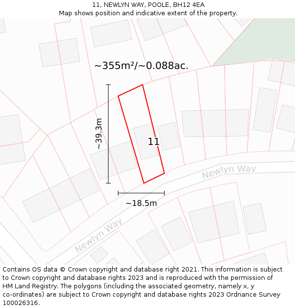 11, NEWLYN WAY, POOLE, BH12 4EA: Plot and title map