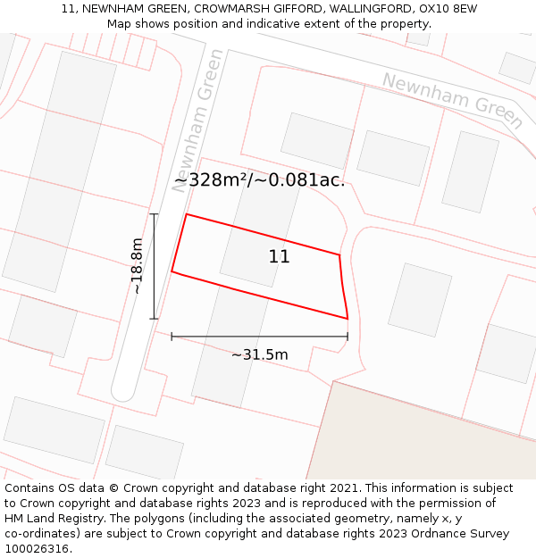 11, NEWNHAM GREEN, CROWMARSH GIFFORD, WALLINGFORD, OX10 8EW: Plot and title map