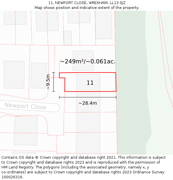 11, NEWPORT CLOSE, WREXHAM, LL13 0JZ: Plot and title map