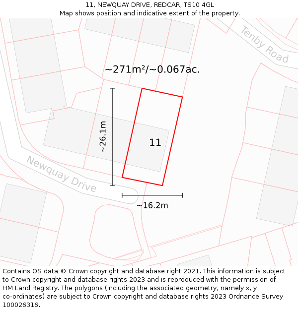 11, NEWQUAY DRIVE, REDCAR, TS10 4GL: Plot and title map