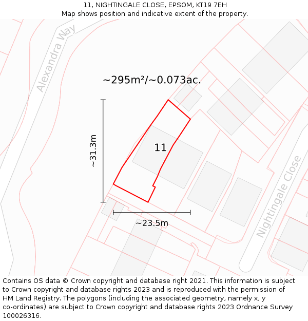 11, NIGHTINGALE CLOSE, EPSOM, KT19 7EH: Plot and title map