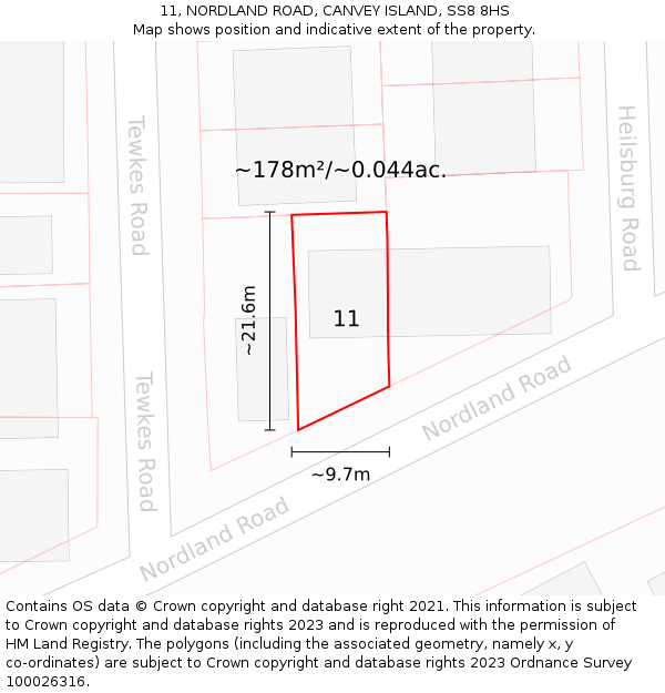 11, NORDLAND ROAD, CANVEY ISLAND, SS8 8HS: Plot and title map