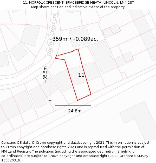 11, NORFOLK CRESCENT, BRACEBRIDGE HEATH, LINCOLN, LN4 2ST: Plot and title map