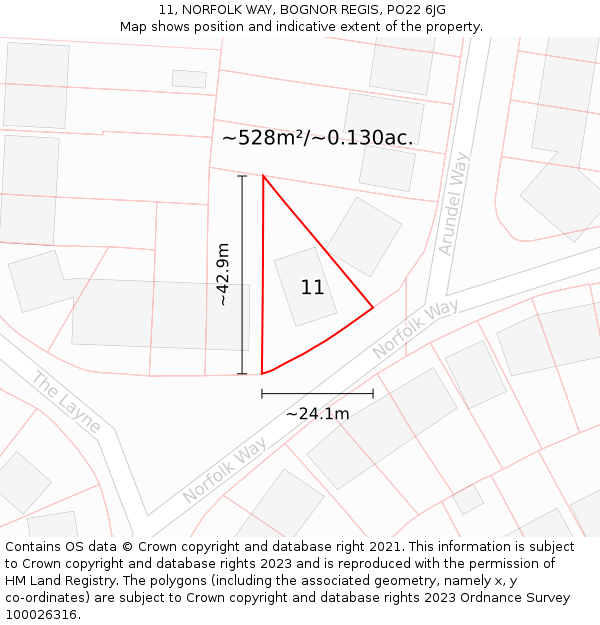 11, NORFOLK WAY, BOGNOR REGIS, PO22 6JG: Plot and title map