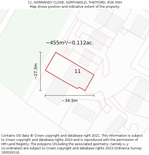 11, NORMANDY CLOSE, NORTHWOLD, THETFORD, IP26 5NN: Plot and title map