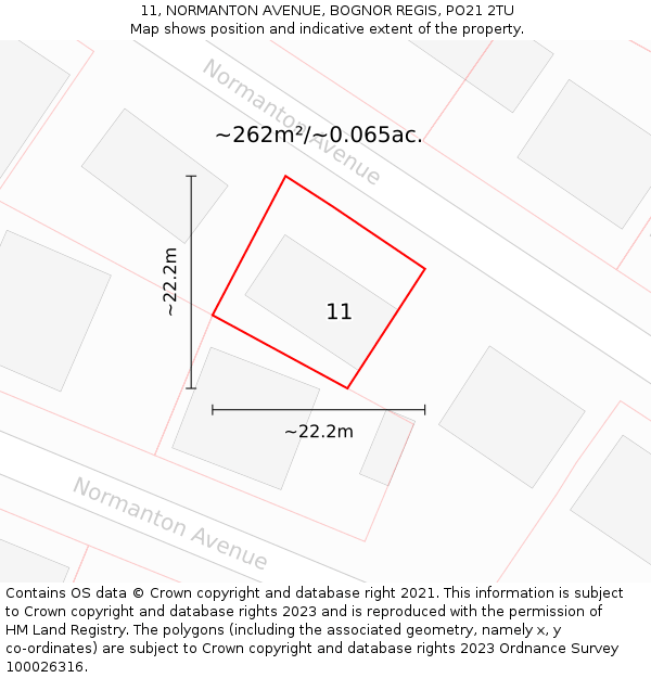 11, NORMANTON AVENUE, BOGNOR REGIS, PO21 2TU: Plot and title map