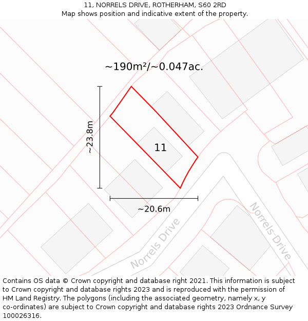 11, NORRELS DRIVE, ROTHERHAM, S60 2RD: Plot and title map