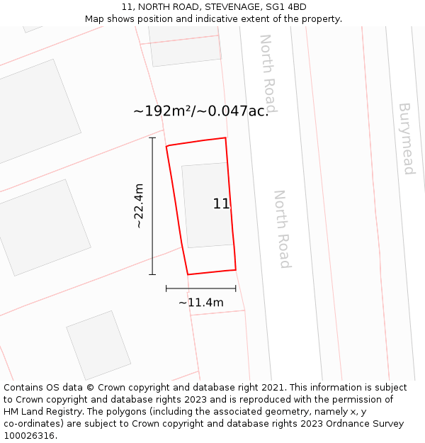 11, NORTH ROAD, STEVENAGE, SG1 4BD: Plot and title map