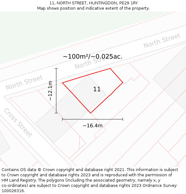 11, NORTH STREET, HUNTINGDON, PE29 1RY: Plot and title map