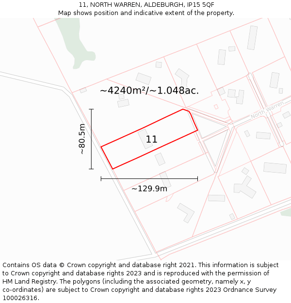 11, NORTH WARREN, ALDEBURGH, IP15 5QF: Plot and title map