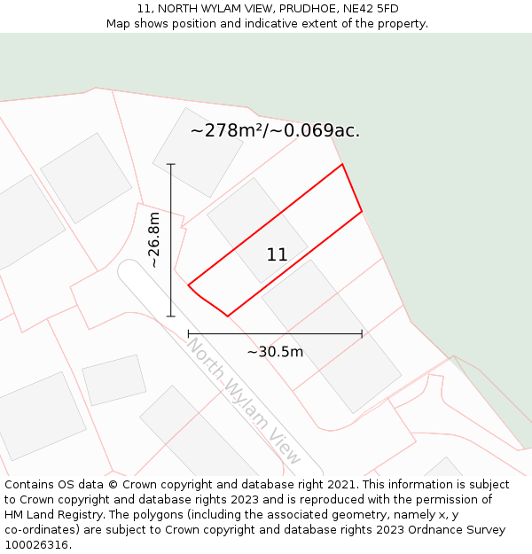 11, NORTH WYLAM VIEW, PRUDHOE, NE42 5FD: Plot and title map