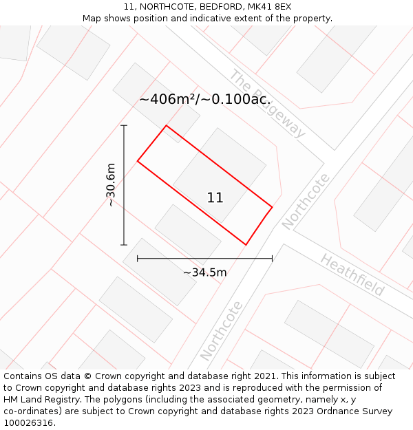 11, NORTHCOTE, BEDFORD, MK41 8EX: Plot and title map