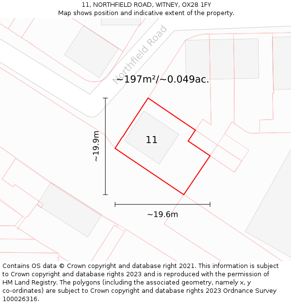 11, NORTHFIELD ROAD, WITNEY, OX28 1FY: Plot and title map