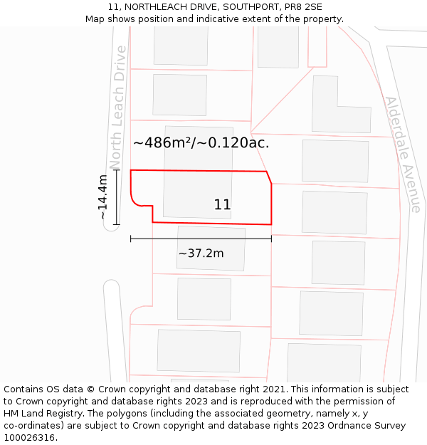 11, NORTHLEACH DRIVE, SOUTHPORT, PR8 2SE: Plot and title map