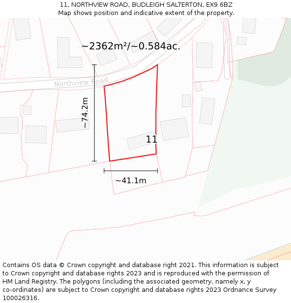 11, NORTHVIEW ROAD, BUDLEIGH SALTERTON, EX9 6BZ: Plot and title map