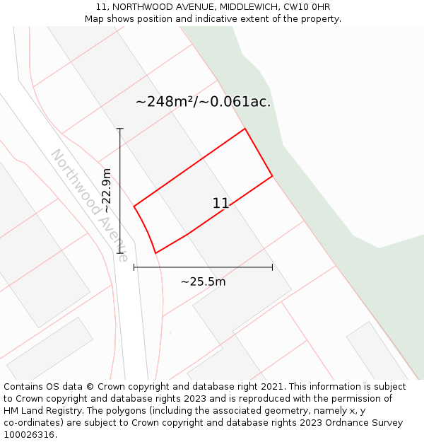 11, NORTHWOOD AVENUE, MIDDLEWICH, CW10 0HR: Plot and title map