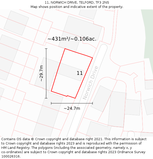 11, NORWICH DRIVE, TELFORD, TF3 2NS: Plot and title map
