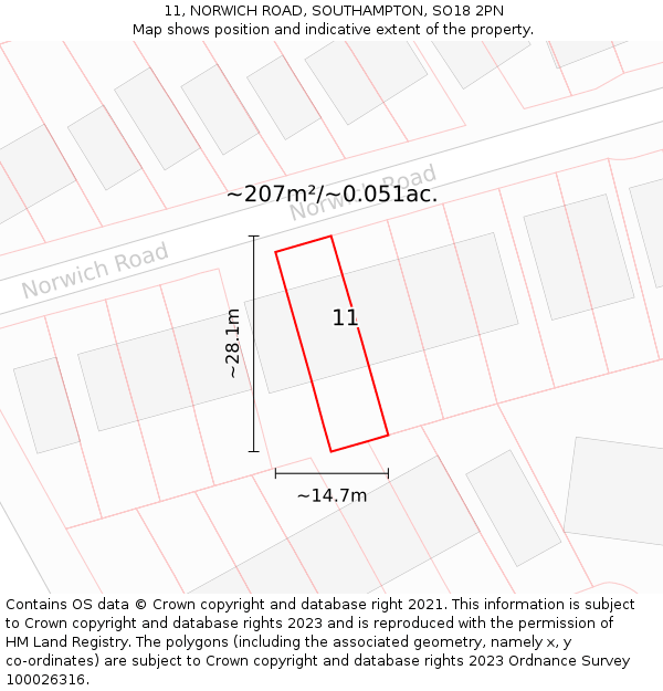 11, NORWICH ROAD, SOUTHAMPTON, SO18 2PN: Plot and title map