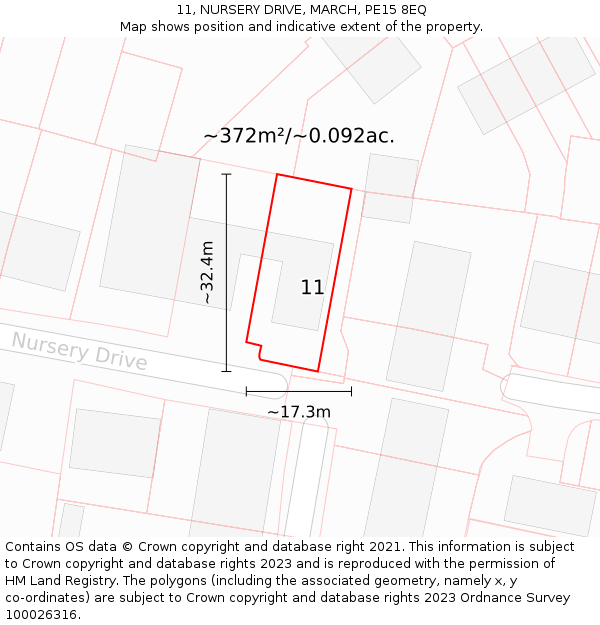 11, NURSERY DRIVE, MARCH, PE15 8EQ: Plot and title map