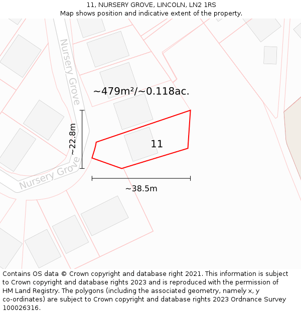 11, NURSERY GROVE, LINCOLN, LN2 1RS: Plot and title map