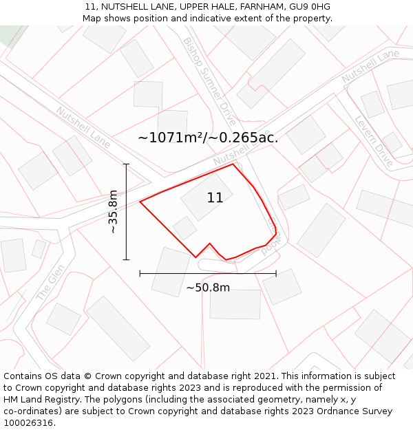 11, NUTSHELL LANE, UPPER HALE, FARNHAM, GU9 0HG: Plot and title map