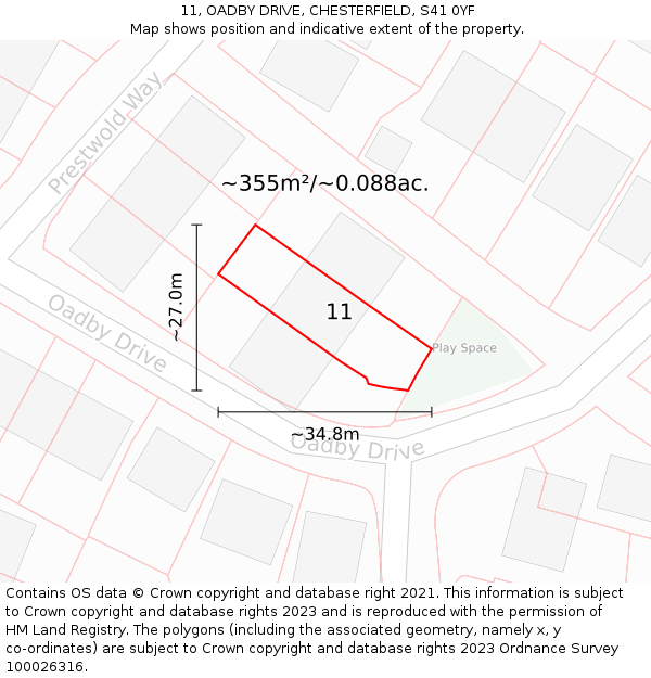 11, OADBY DRIVE, CHESTERFIELD, S41 0YF: Plot and title map