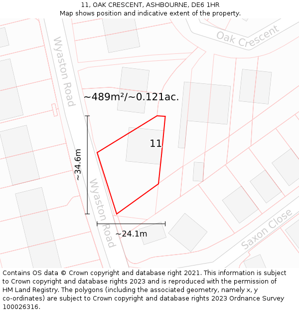 11, OAK CRESCENT, ASHBOURNE, DE6 1HR: Plot and title map