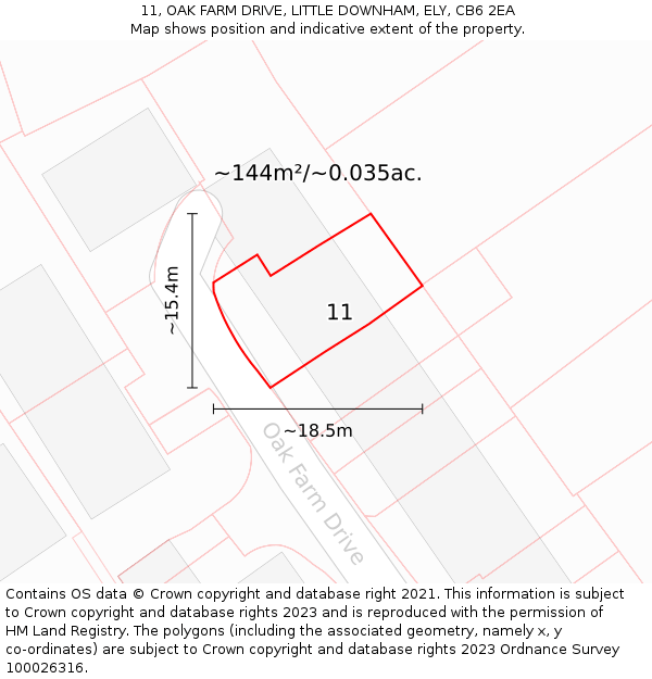 11, OAK FARM DRIVE, LITTLE DOWNHAM, ELY, CB6 2EA: Plot and title map